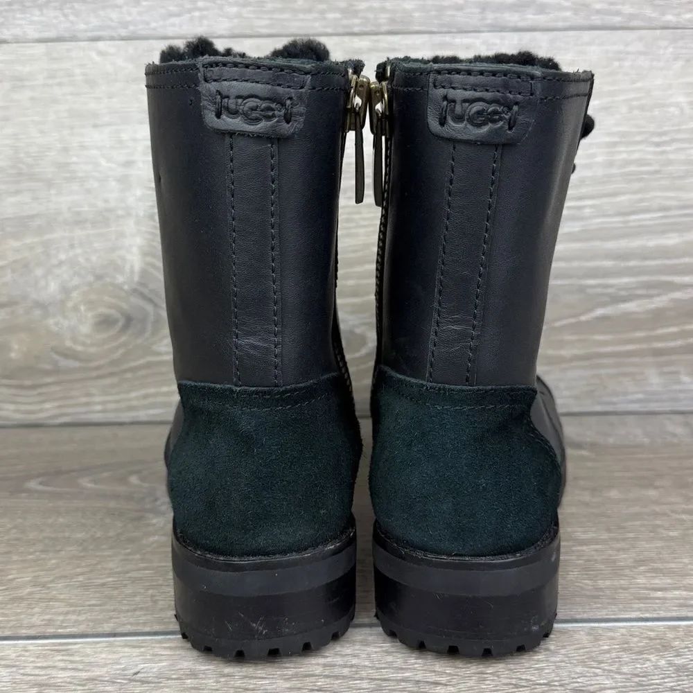 Ugg Kilmer II Exposed Fur Womens Sz 5.5 Black Leather Zip Lace 8-Eye Combat Boot - Picture 4 of 14